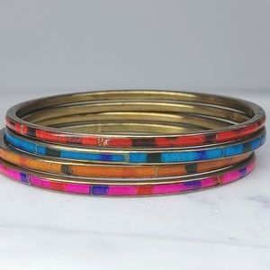 Brass Bangle Set with Colorful Insets